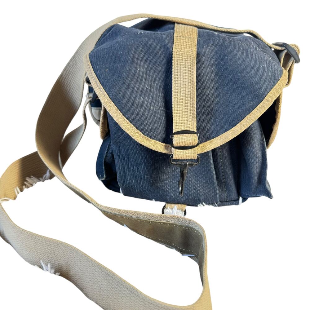 Vintage DomKE Rugged Professional Camera Bag  Navy Canvas Tan Strap MultiPocket